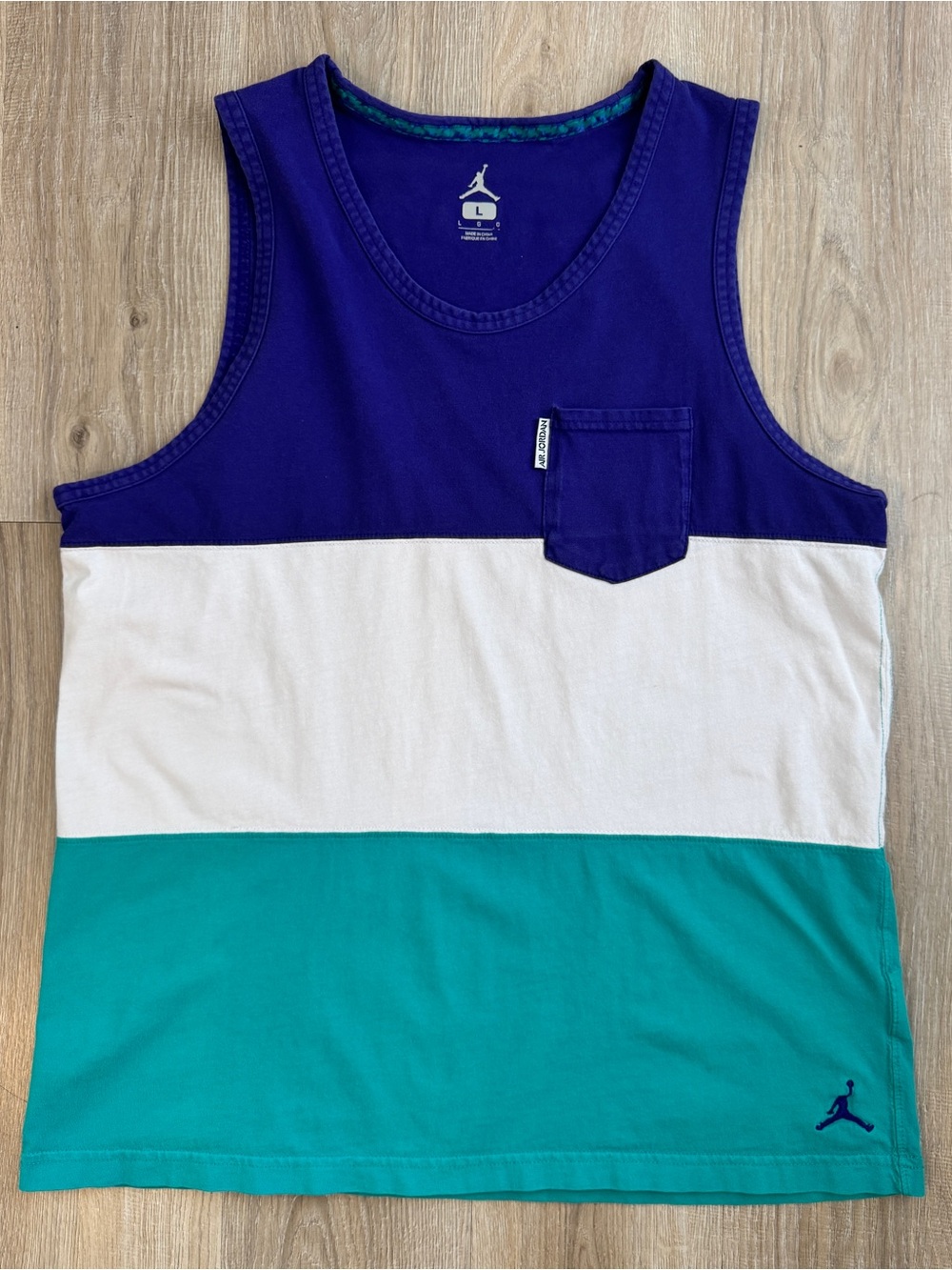 Vintage Air Jordan Colorblock Pocket Tank Top Purple White Teal Large